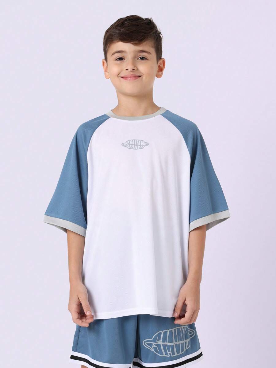 Tween Boys Comfy Oversized Fit Raglan Contrast Short Sleeve Tee And Short