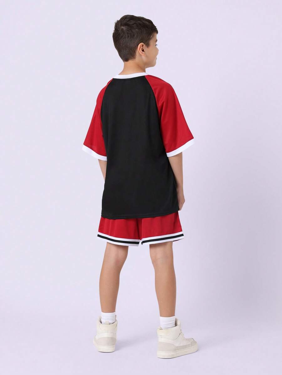 Tween Boys Comfy Oversized Fit Raglan Contrast Short Sleeve Tee And Short