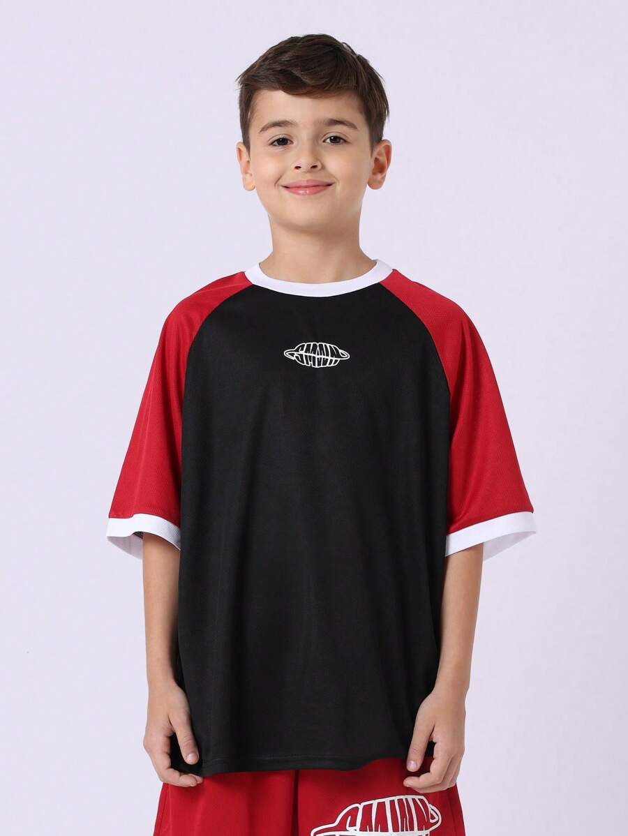 Tween Boys Comfy Oversized Fit Raglan Contrast Short Sleeve Tee And Short