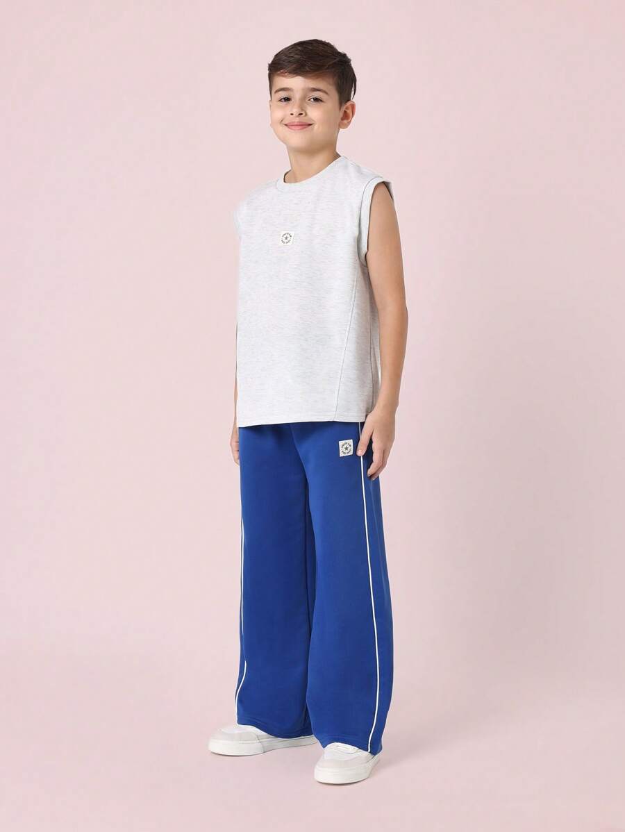 Tween Boys Comfy Regular Fit Tank Top And Contrast Straight Fit Sweatpants Multicolor