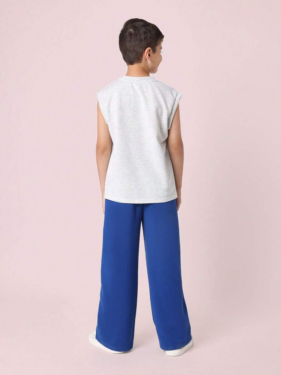 Tween Boys Comfy Regular Fit Tank Top And Contrast Straight Fit Sweatpants