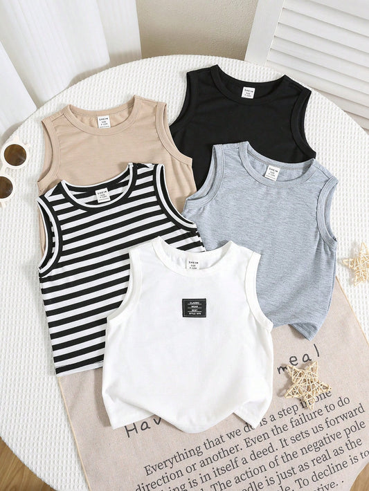 Mummy & Mee, Buy 1 Get 4 Free 5pcs/Set Baby Boy Baby Girl Comfortable Letter Patched Casual Tank Top