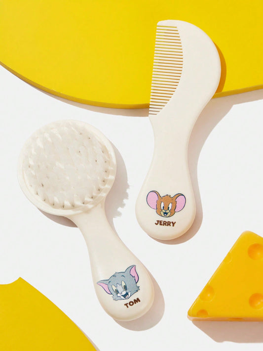 TOM & JERRY X SHEIN 2pcs Soft Hair Brush And Comb Set,Gently Removes Hair Tangles