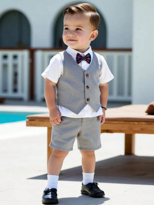 Mummy & Mee, 3pcs Baby Vest, Shorts & Bowknot Set