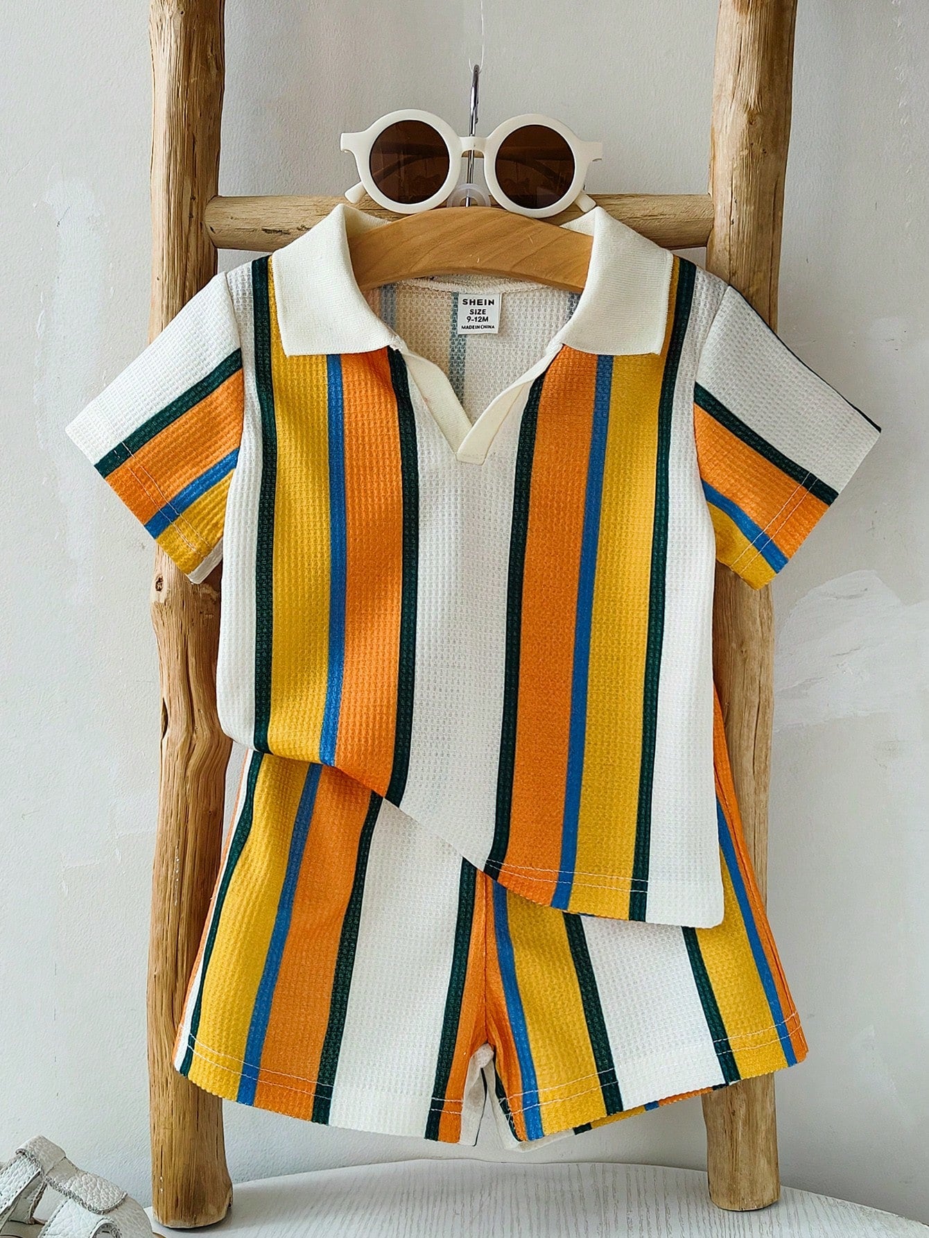 Baby Boy Retro Polo Collar Contrast Stripe Short Sleeve Outfit Set