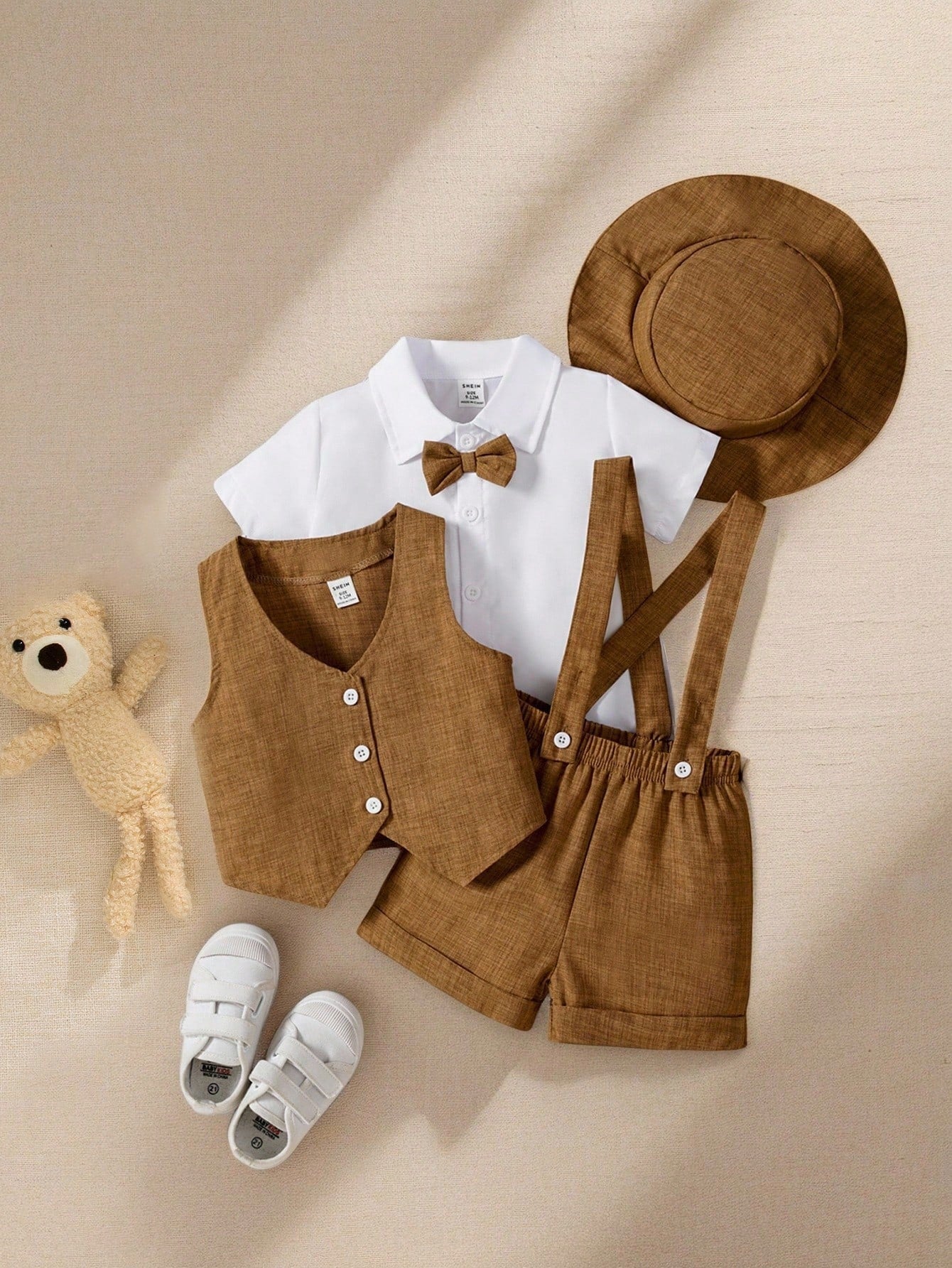 Baby Boy Bow Tie Shirt And Jacquard Suspender Shorts Gentleman Set