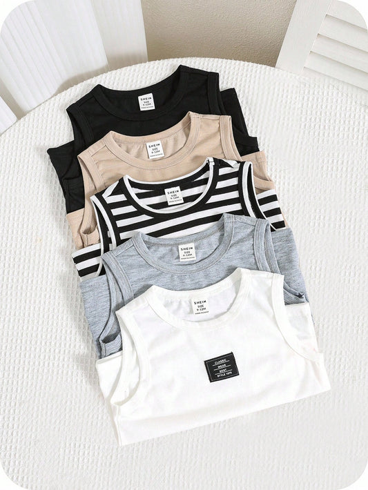 Mummy & Mee, Buy 1 Get 4 Free 5pcs/Set Baby Boy Baby Girl Comfortable Letter Patched Casual Tank Top