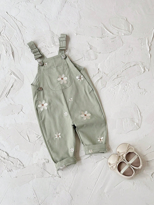 Baby Girls All-Over Embroidered Floral Suspender Jumpsuit