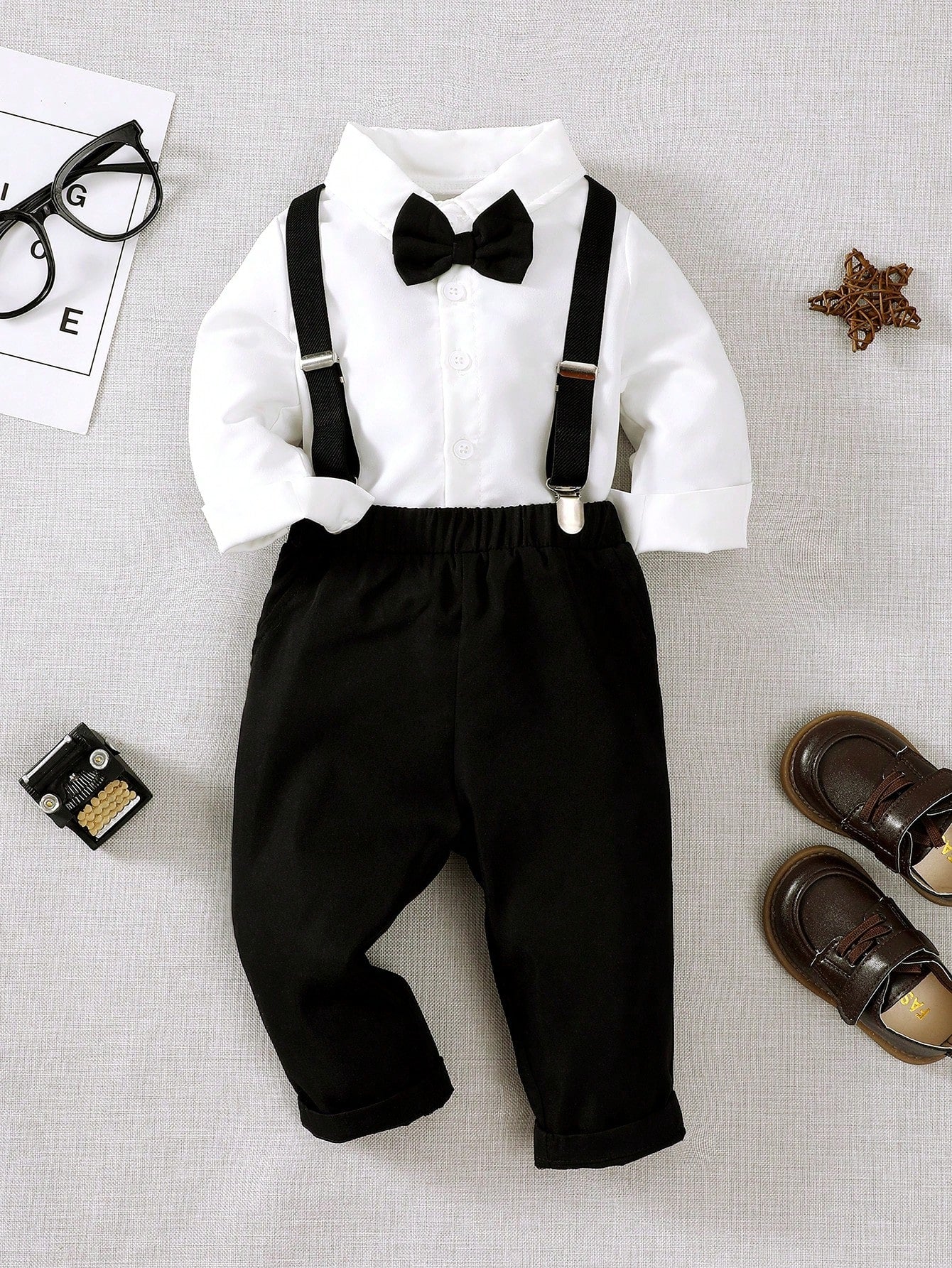 Baby Boy Gentleman Long Sleeve Shirt And Suspender Pants Set