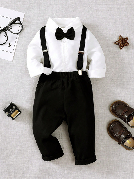 Baby Boy Gentleman Long Sleeve Shirt And Suspender Pants Set