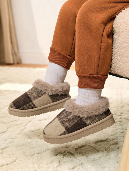 ixies 1 Pair Toddler Boys' Plaid Stylish & Cute Comfortable Thermal Lined Warm Casual Slippers