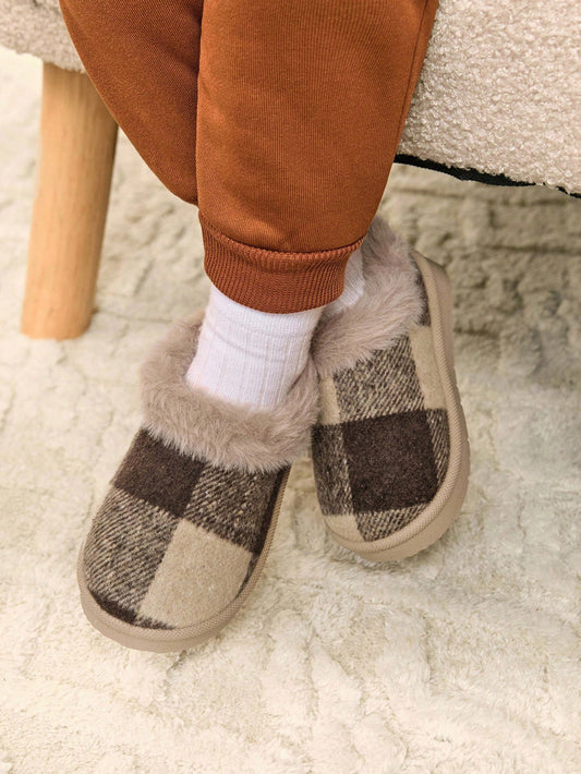 ixies 1 Pair Toddler Boys' Plaid Stylish & Cute Comfortable Thermal Lined Warm Casual Slippers