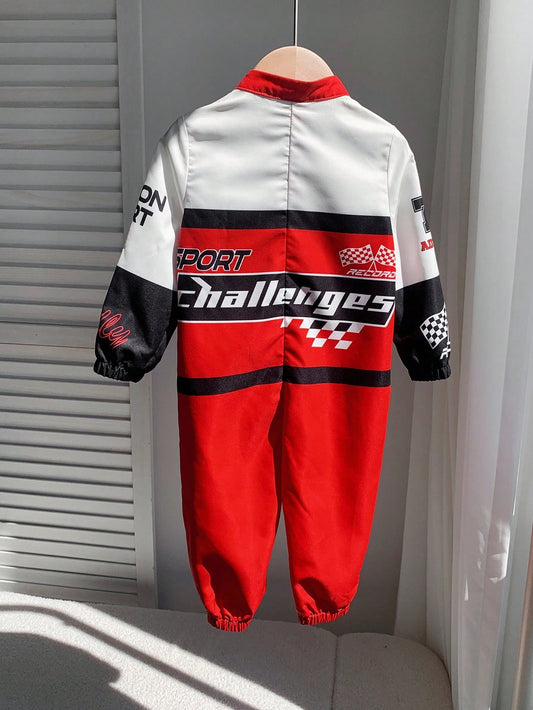 Boy Motorcycle Racing Jumpsuit,Red And White Stripe,Summer,Street