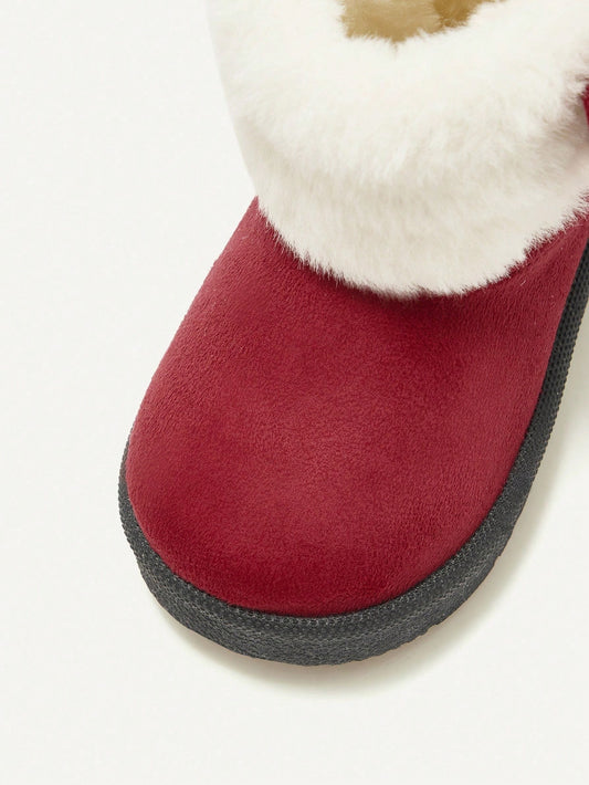 Girls' Fashionable Burgundy Fluffy Warm Casual Snow Boots