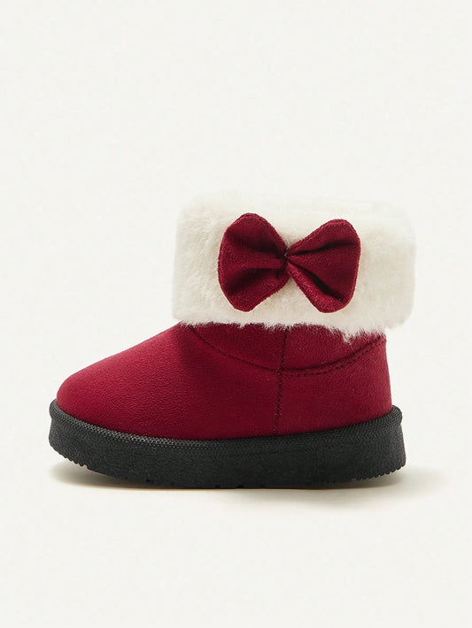 Girls' Fashionable Burgundy Fluffy Warm Casual Snow Boots