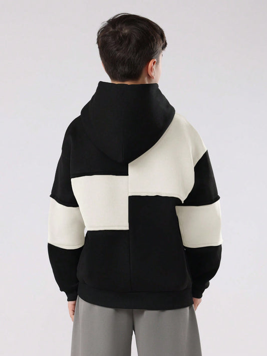 Boys Color Block Hoodie With Centre Pocket Winter Fall Sweatshirt