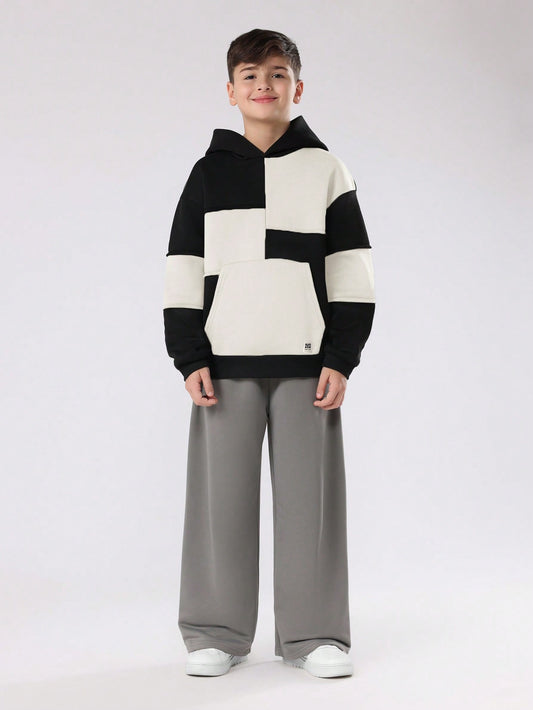 Boys Color Block Hoodie With Centre Pocket Winter Fall Sweatshirt