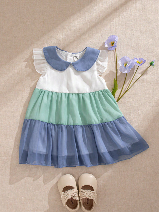 Mummy & Mee, Souflis 1pc Baby Girl Casual Ombre Color Block Hooded Dress