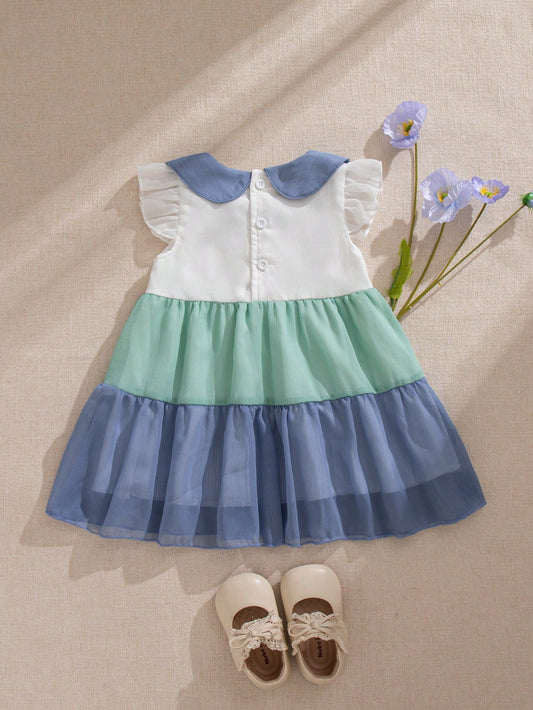 Mummy & Mee, Souflis 1pc Baby Girl Casual Ombre Color Block Hooded Dress