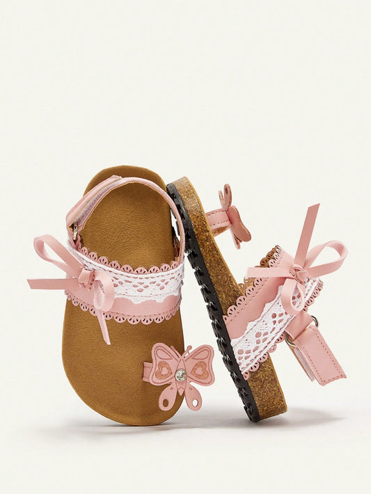Mummy & Mee, Cozy Pixies Fashionable & Cute Butterfly Open Toe Casual Flat Sandals For Toddler Girls Pink
