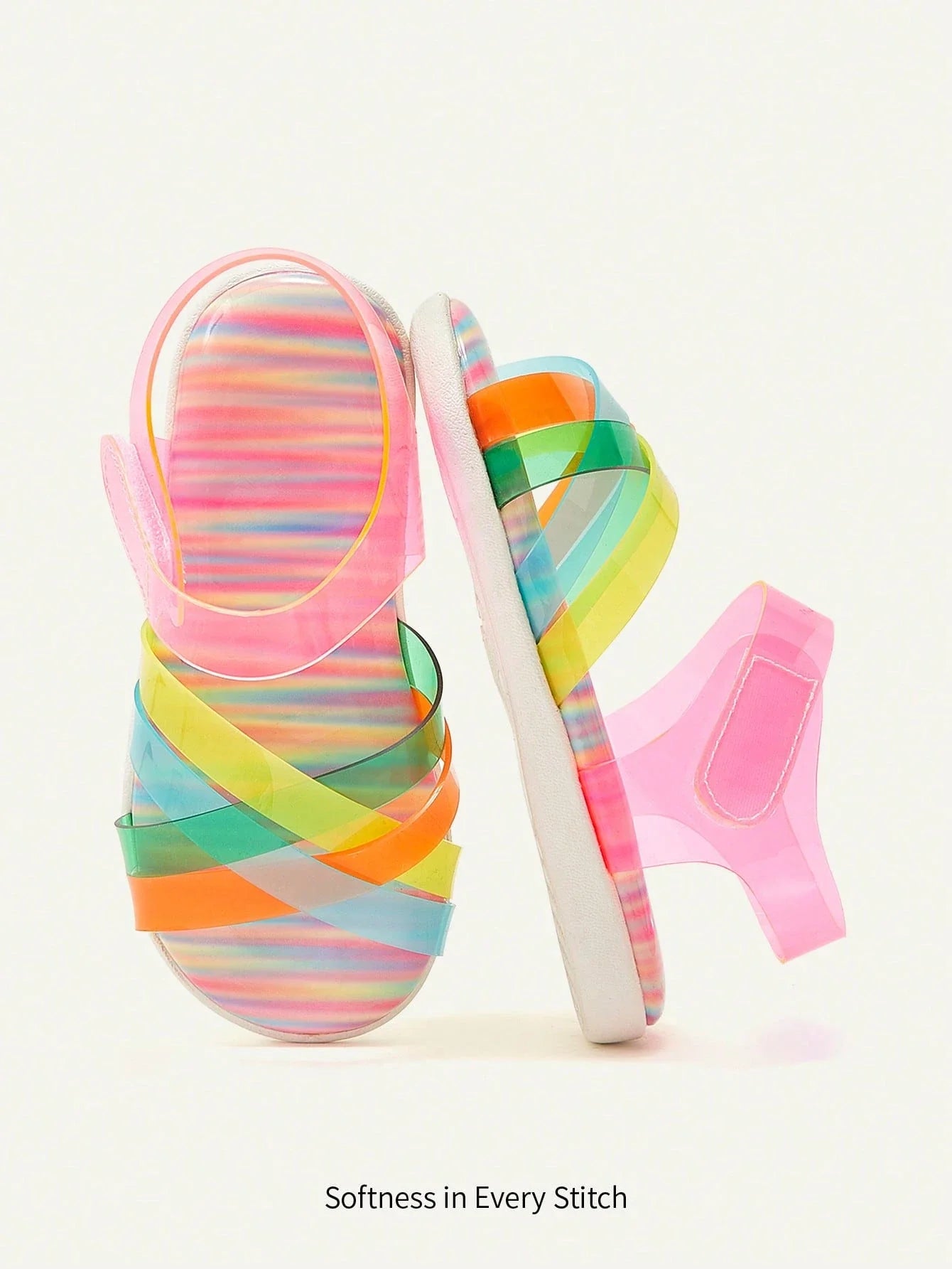 Cozy Pixies 1 Pair Transparent Color block Casual Toddler Girls Open Toe Flat Sandals