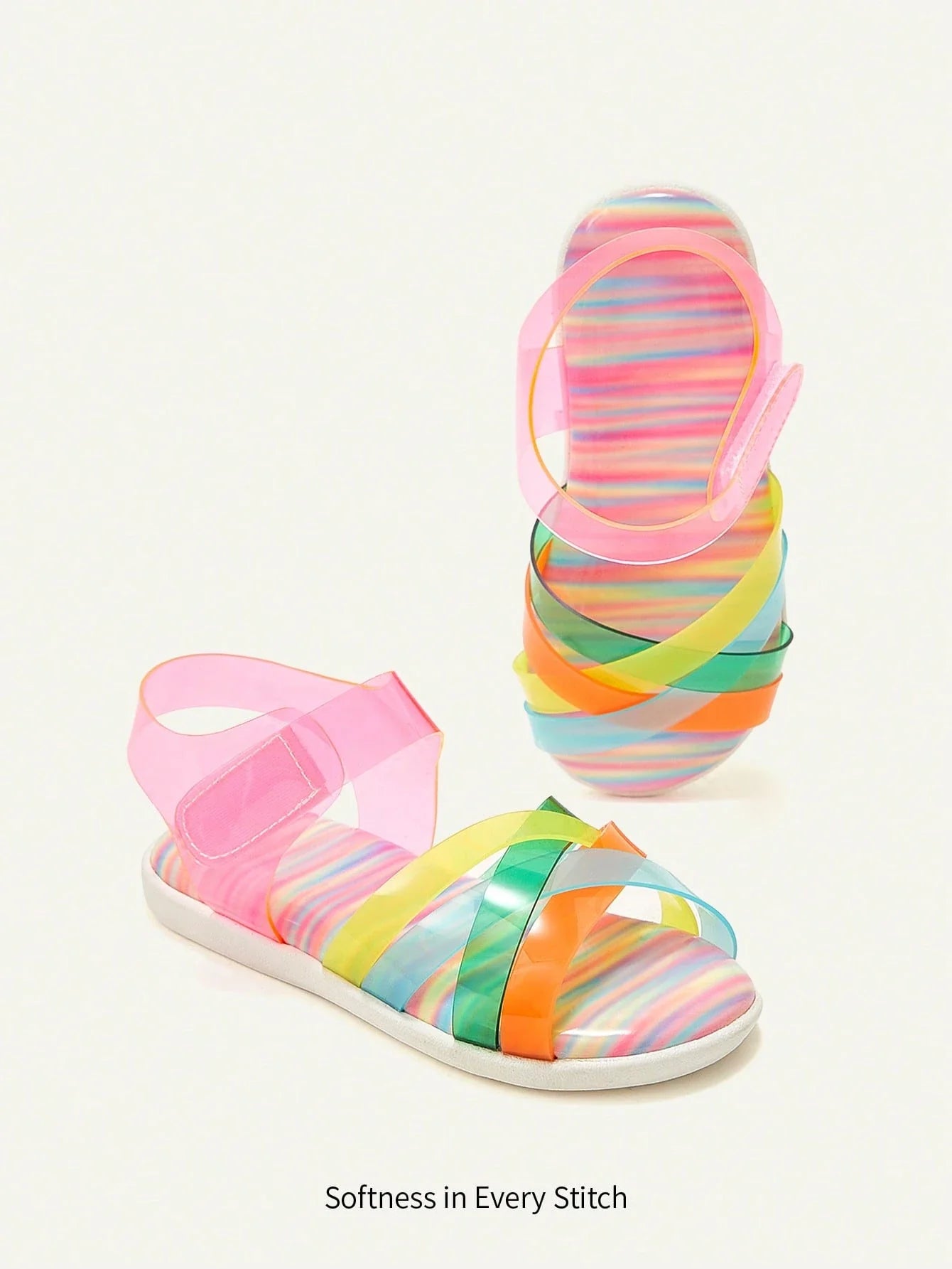 Cozy Pixies 1 Pair Transparent Color block Casual Toddler Girls Open Toe Flat Sandals
