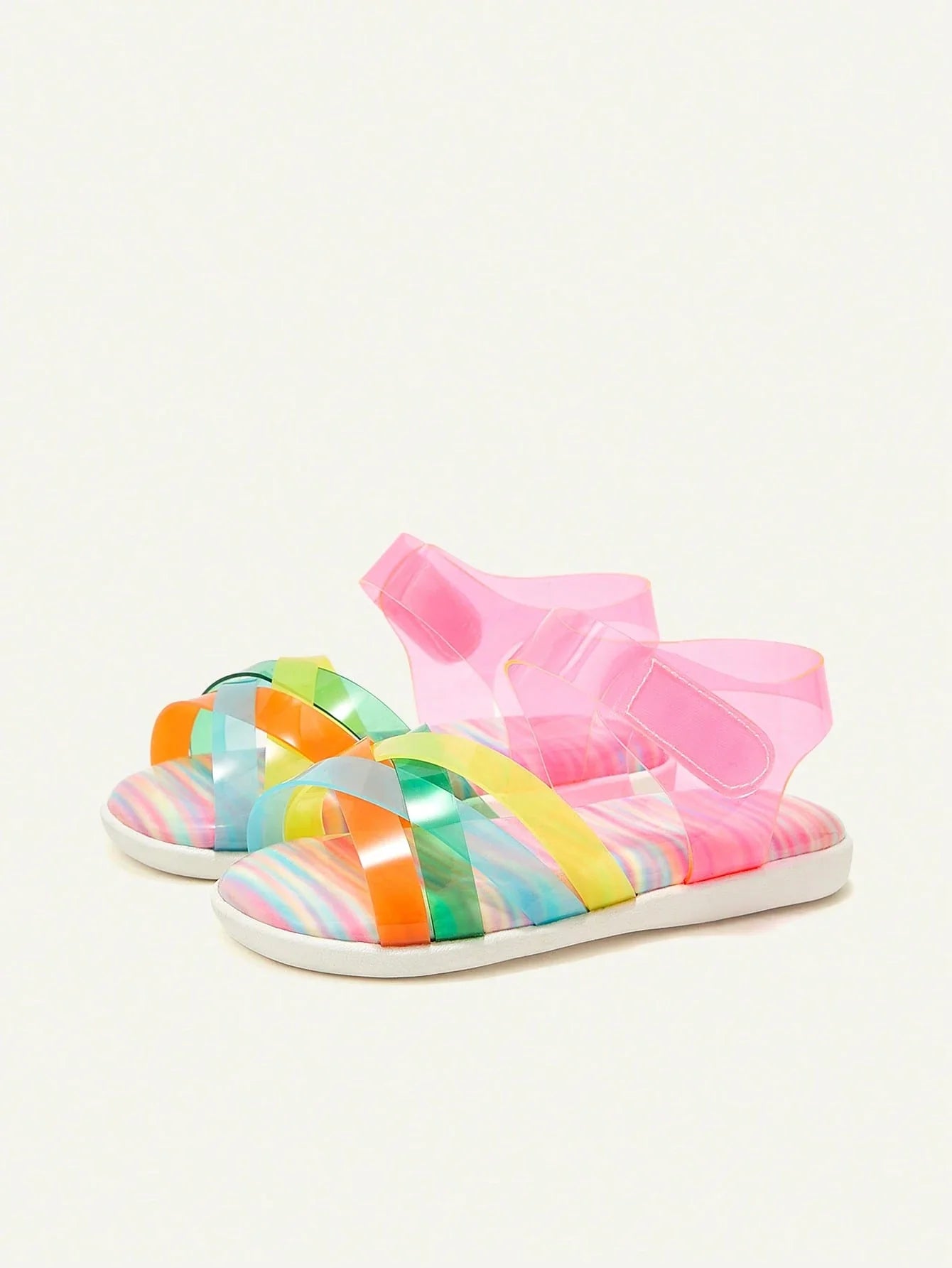 Cozy Pixies 1 Pair Transparent Color block Casual Toddler Girls Open Toe Flat Sandals