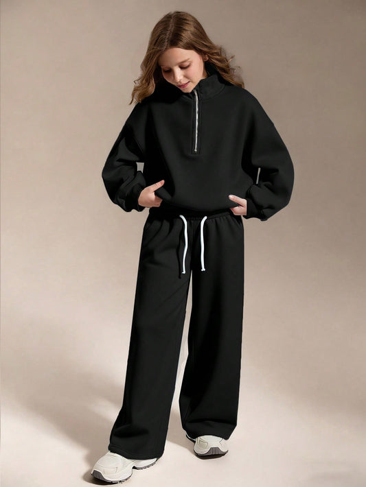 Tween Girls Quarter Zip Oversized Sweatshirt And Sweatpants Set