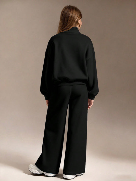 Tween Girls Quarter Zip Oversized Sweatshirt And Sweatpants Set