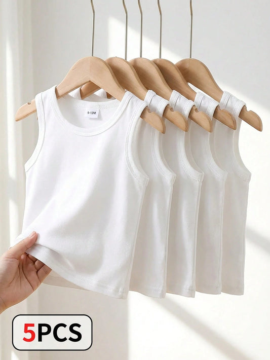 Mummy & Mee, Playful Pals 5pcs/Set Casual White & Black Knit Sleeveless Vest Top