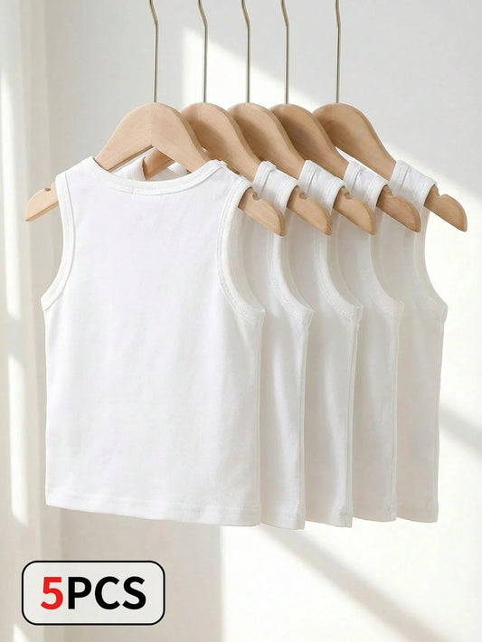Mummy & Mee, Playful Pals 5pcs/Set Casual White & Black Knit Sleeveless Vest Top