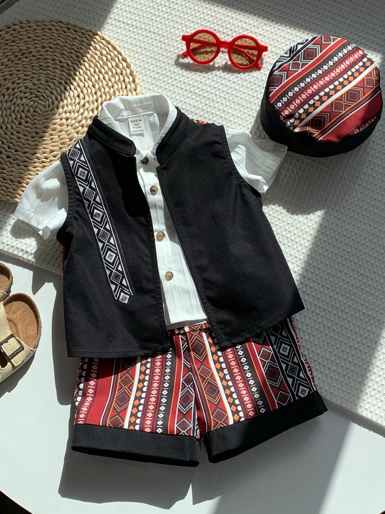 Baby Boy Tropical Floral Print Vest Jacket Shorts And Hat 3pcs Set