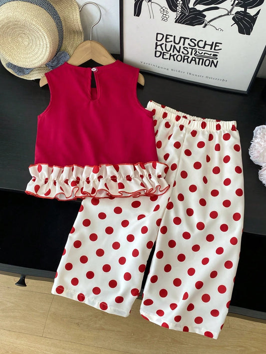 Mummy & Mee, 2pcs/Set Girls Sweet Outfit, New Fashion Stylish Summer Young Girl Casual Pants Set