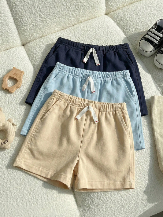 Mummy & Mee, Playful Pals 3PC Set Baby Solid Color Casual Bow Front Pocket Elastic Waist Shorts