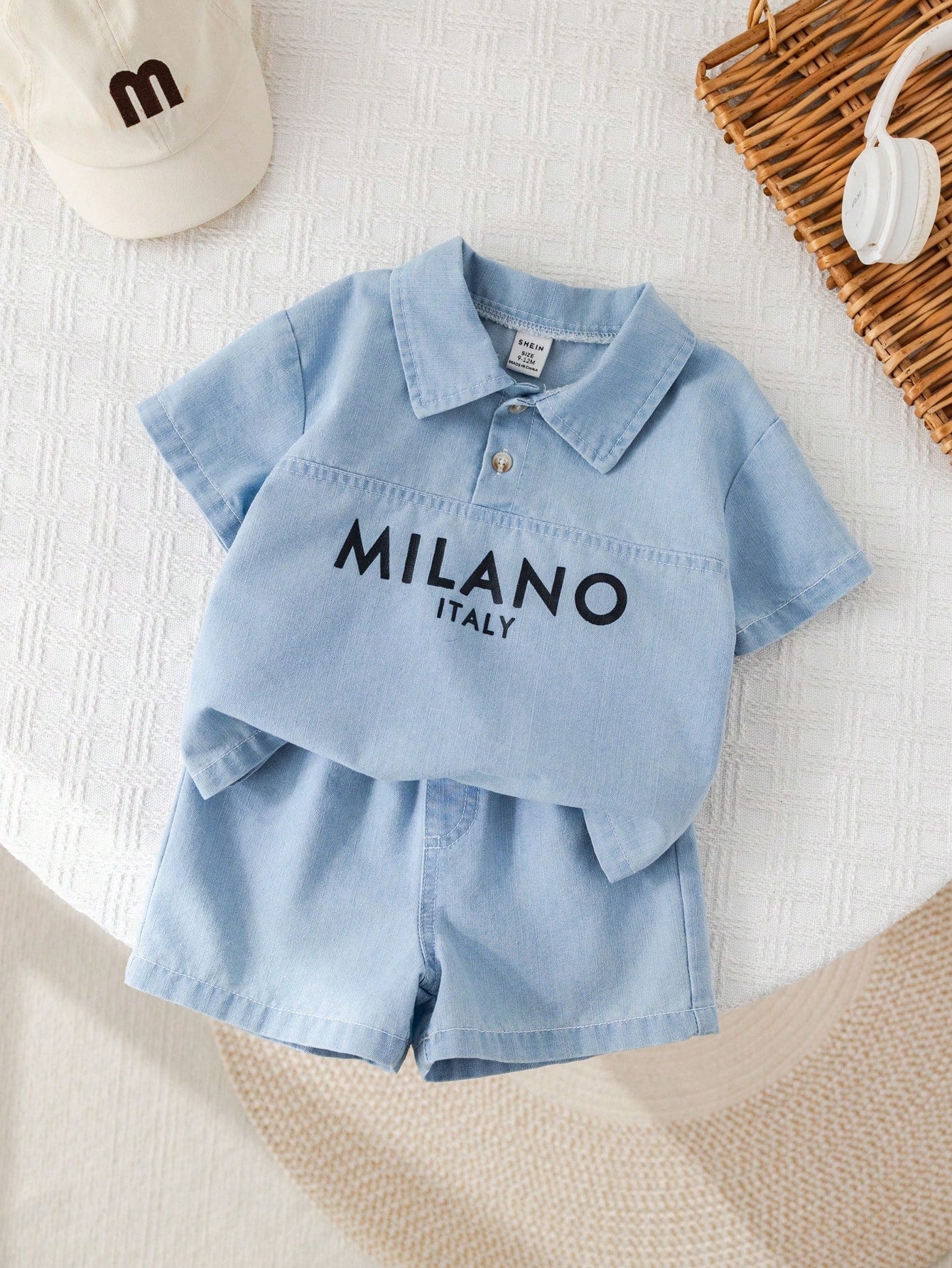 Baby Boy Blue Denim Shirt And Denim Shorts Set