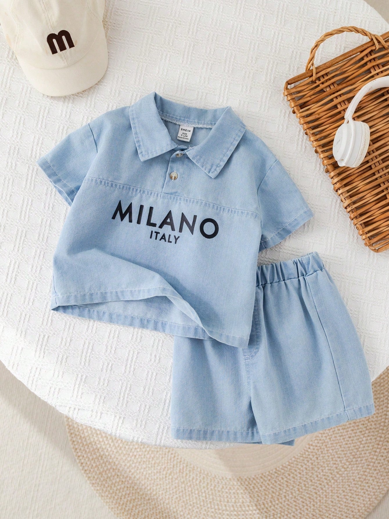Baby Boy Blue Denim Shirt And Denim Shorts Set