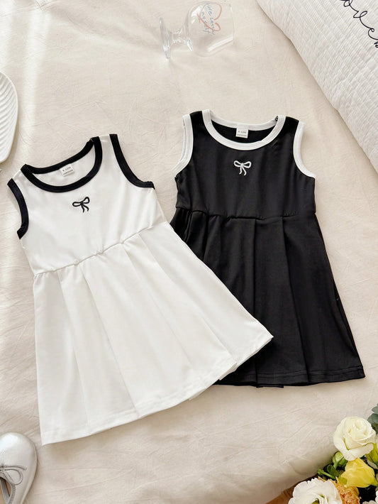 Mummy & Mee, Baby Girl Two Pieces Summer Black And White Contrasting Round-Neck Sleeveless Dress Set