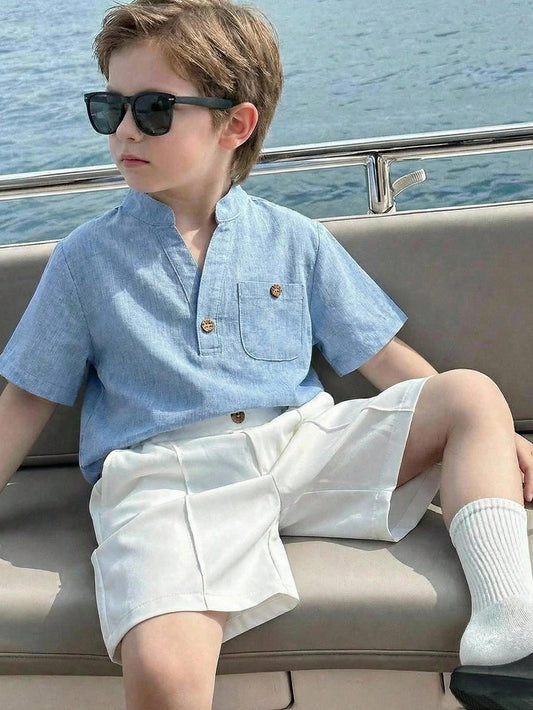 Mummy & Mee, LMoss Kids Toddler Boy Clothes,Toddler,2pcs Kids Boys Casual V-Neck Short Sleeve