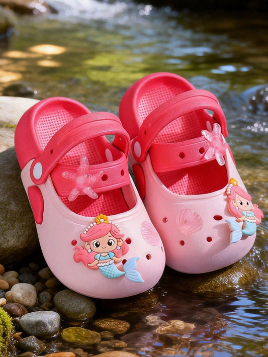 Mummy & Mee, 1 Pair Girls Cartoon Mermaid Printed Slip-On Sandals