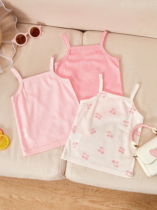 Mummy & Mee, Vintaside Kids 3pcs Baby Girls' Jacquard Fabric Camisole Vest. Sleeveless