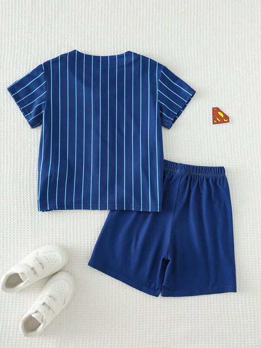 Mummy & Mee, SUPERMAN X Cozy Pixies 2pcs/Set Young Girl V-Neck Short Sleeve Cardigan Top And Elastic Waist Shorts