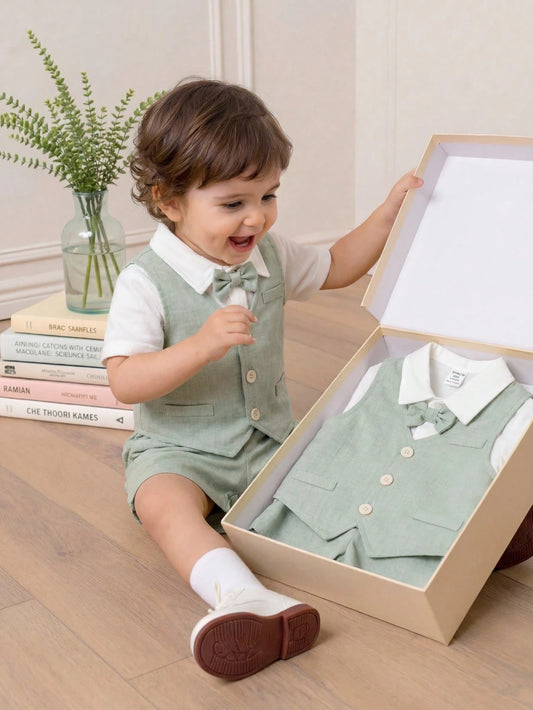 Mummy & Mee, 2pcs Baby Boy Summer Cute Versatile Short Sleeve Shirt,  Pants Gentleman Outfit Set