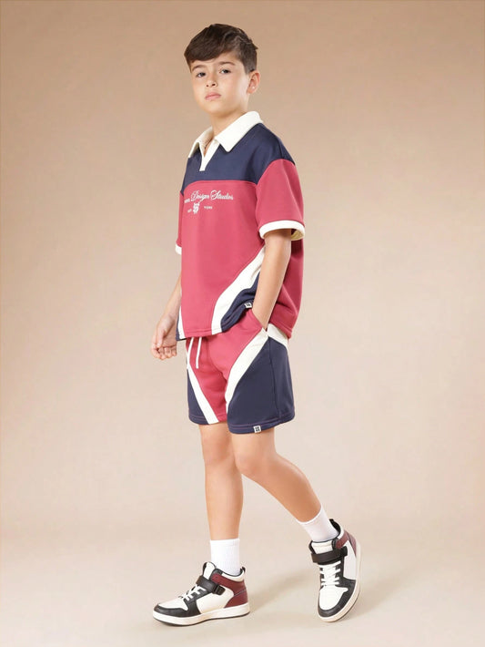 Mummy & Mee, SUMWON Boys Color Block Polo Shirt With Matching Shorts Two Piece Casual Summer Outfit Set Short