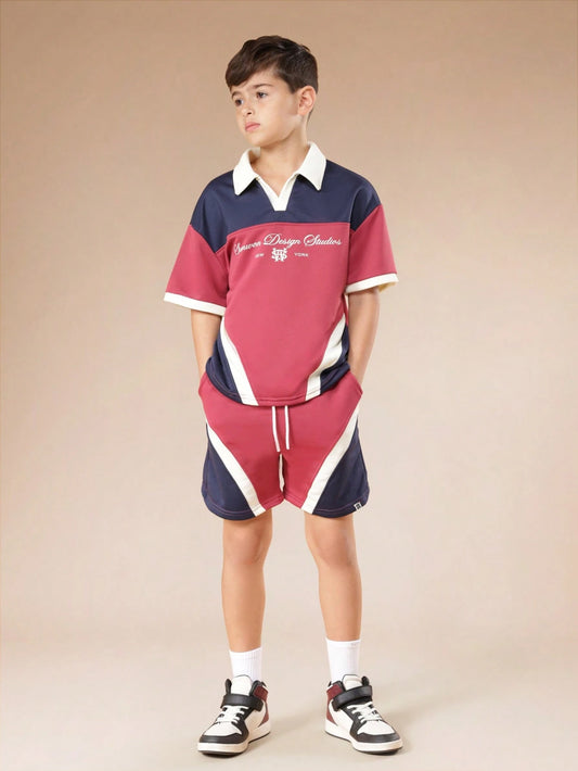 Mummy & Mee, SUMWON Boys Color Block Polo Shirt With Matching Shorts Two Piece Casual Summer Outfit Set Short