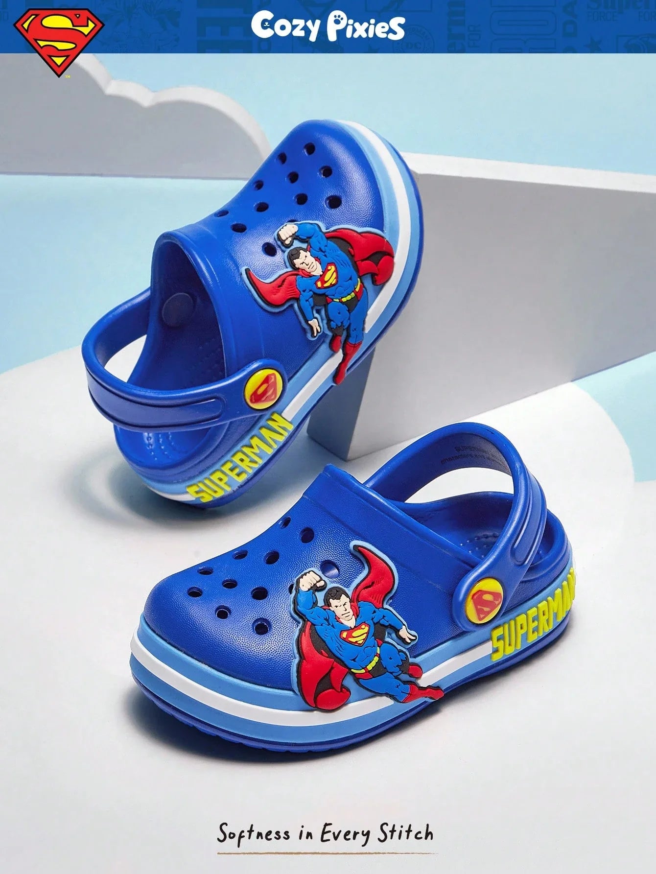 SUPERMAN X Cozy Pixies 1 Pair Fashionable, Cute & Versatile Blue Summer Slipper