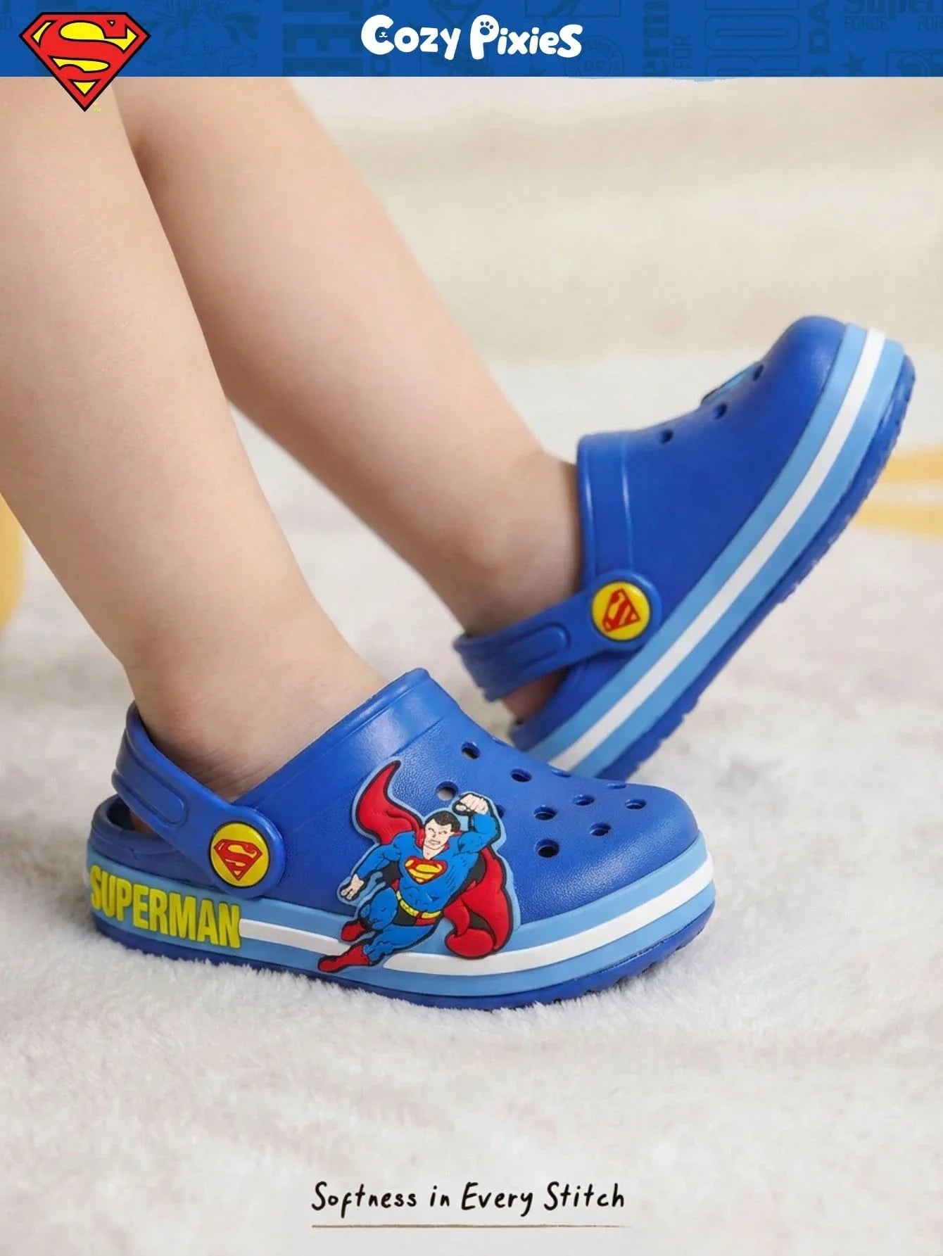 SUPERMAN X Cozy Pixies 1 Pair Fashionable, Cute & Versatile Blue Summer Slipper