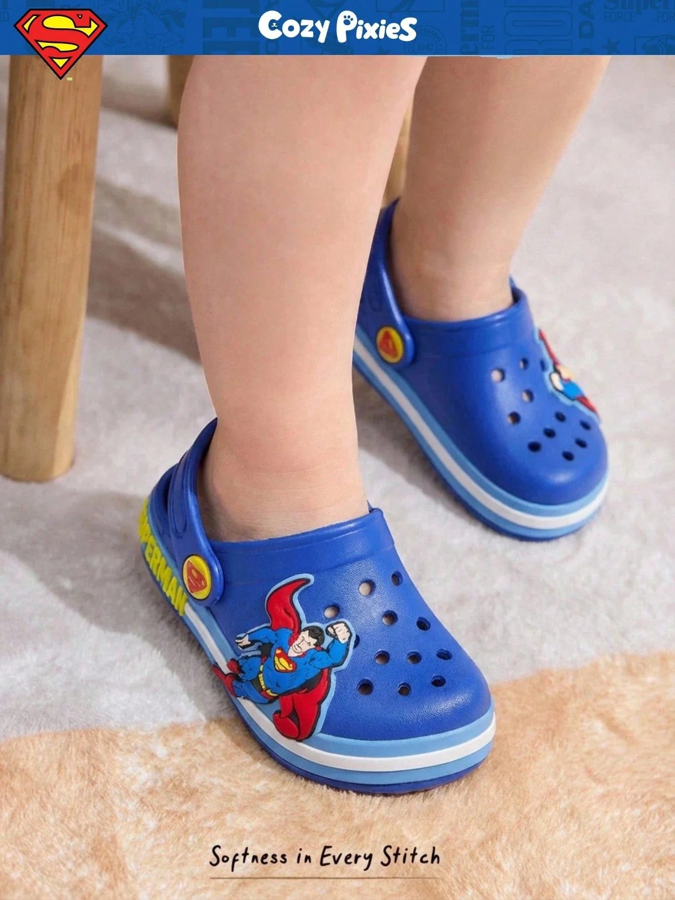 SUPERMAN X Cozy Pixies 1 Pair Fashionable, Cute & Versatile Blue Summer Slipper
