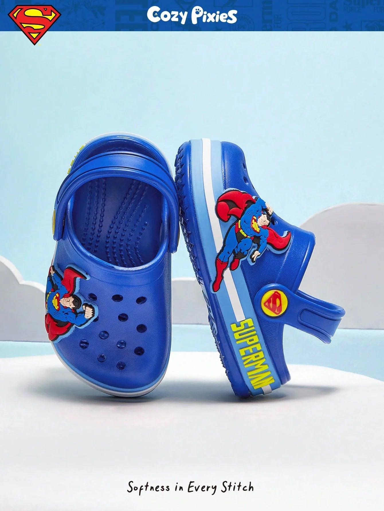 SUPERMAN X Cozy Pixies 1 Pair Fashionable, Cute & Versatile Blue Summer Slipper