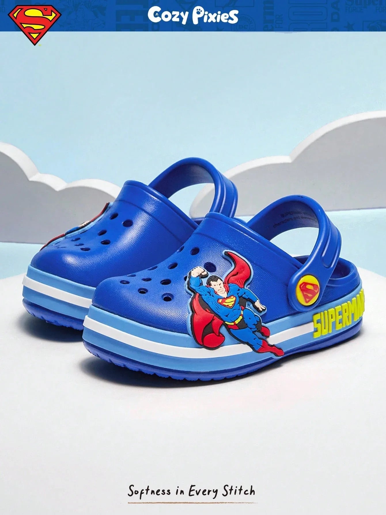 SUPERMAN X Cozy Pixies 1 Pair Fashionable, Cute & Versatile Blue Summer Slipper