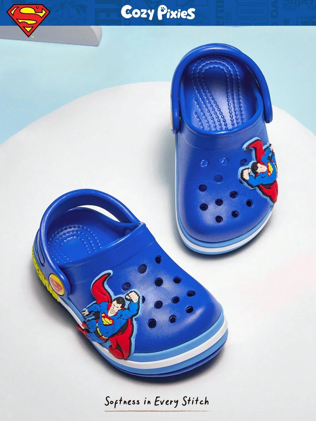 SUPERMAN X Cozy Pixies 1 Pair Fashionable, Cute & Versatile Blue Summer Slipper